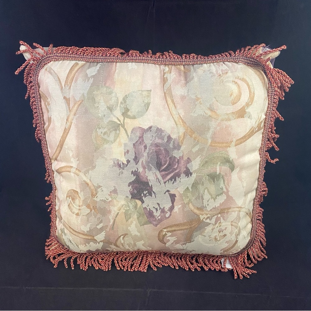 Croscill Chambord Cassis Fringe Throw Pillow 15" Amethyst Damask Decorative USA